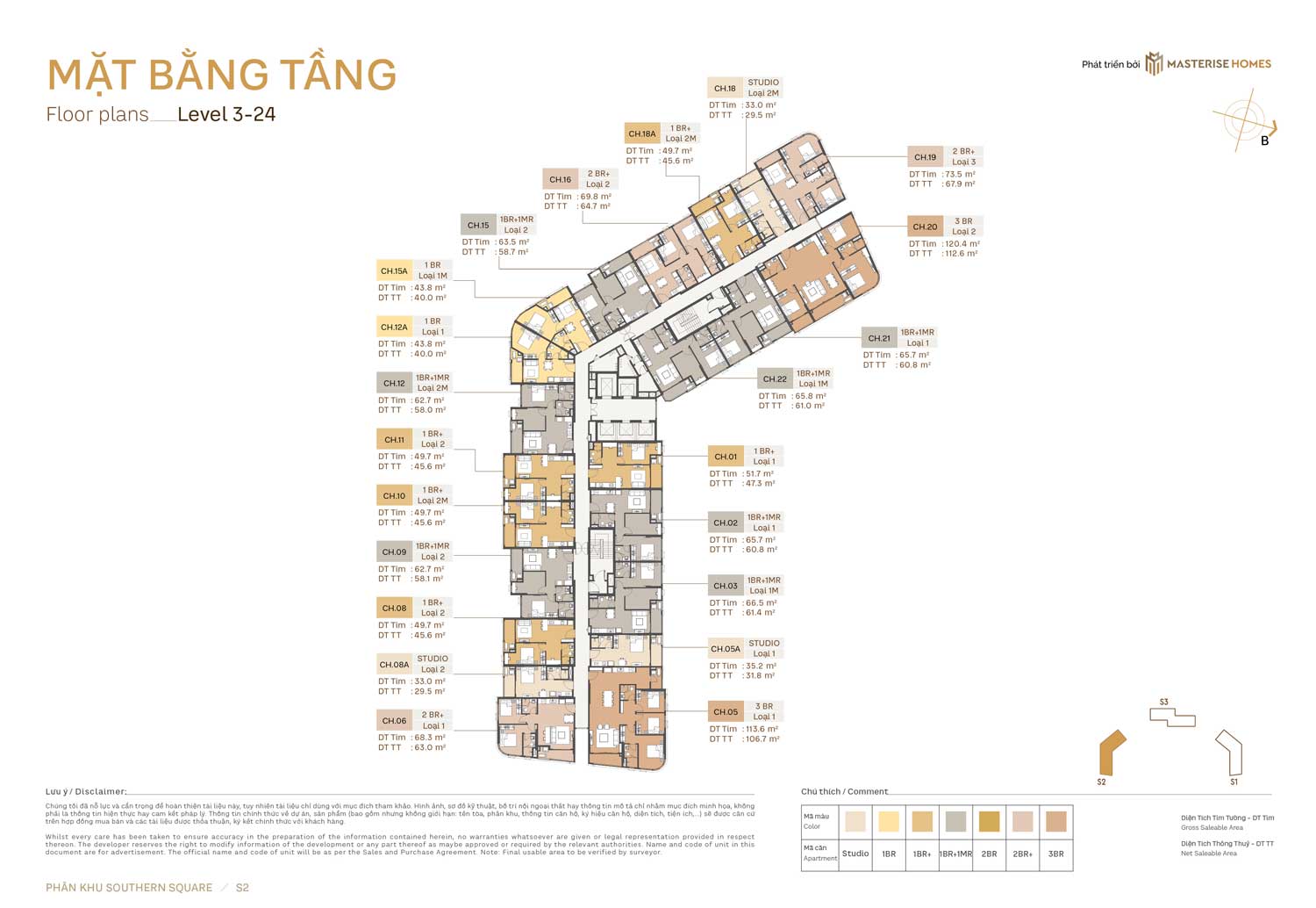 Masteri Trinity Square Mặt bằng tầng 3-24 toà S2 Masteri Trinity Square